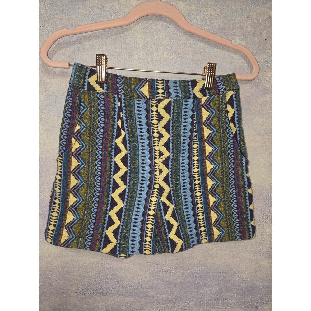 Wai Wear Ignacio Multicolor Aztec Tribal Print Fitted Cotton Shorts Size Small